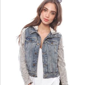 Free People denim jacket with sweatshirt sleeves